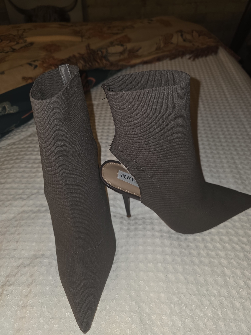 Steve Madden Brown Pointed Toe Sock Booties - Stretch Ankle Heels